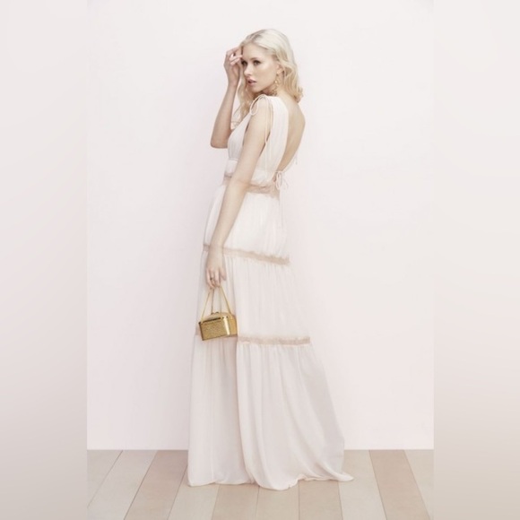 Watters Blush Inna Chiffon Deep V Bridesmaids Formal Dress US 12 - Picture 2 of 8